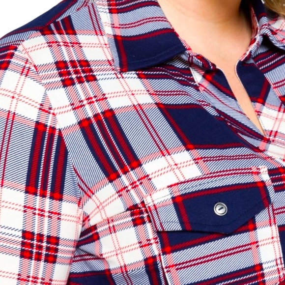 NWT Market & Spruce Balsman Button Down Plaid Knit Top - Picture 2 of 11